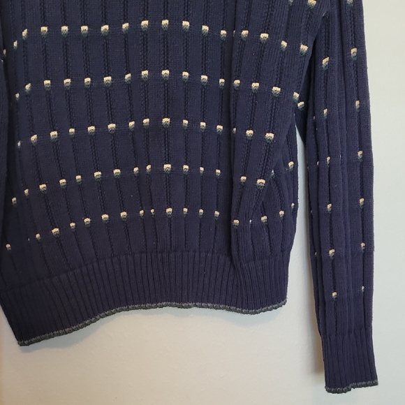 Y2K Vintage Men Chunky Knit Sweater Size L Grandpa Navy Cotton Cosby Academia - Picture 4 of 12
